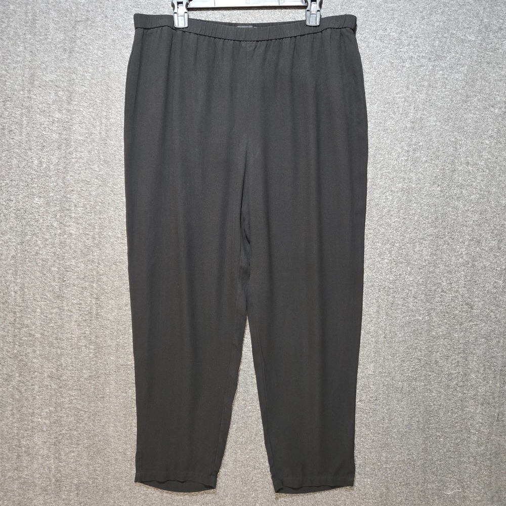 Eileen Fisher Black 100% Silk Tapered Pants Elastic Waist‎ Large Pull On 35 x 27